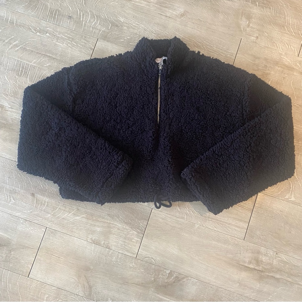TOPSHOP Teddy Bear Fleece Sweater/Jacket,‎ Black Size Medium